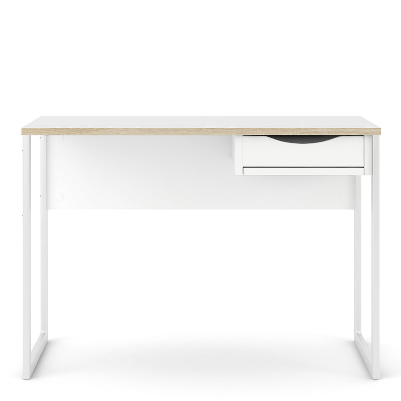 Function Plus Desk 1 Drawer in White with Oak Trim — side angle