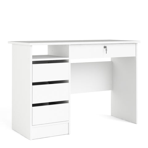Function Plus 4 Drawer Desk Handleless Drawer in White — front view