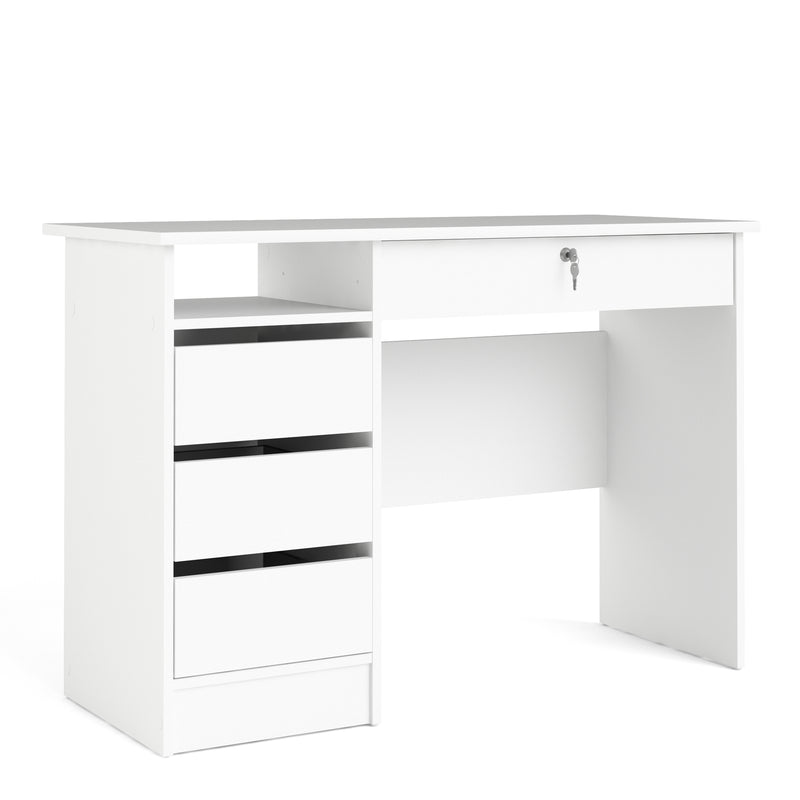 Function Plus 4 Drawer Desk Handleless Drawer in White — front view
