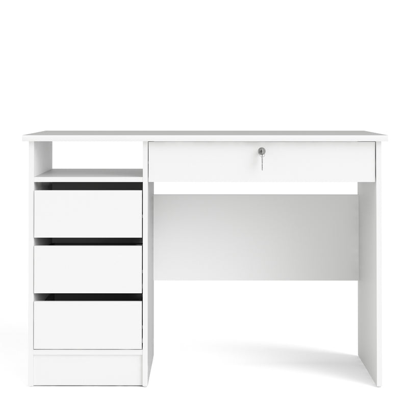Function Plus 4 Drawer Desk Handleless Drawer in White — side angle