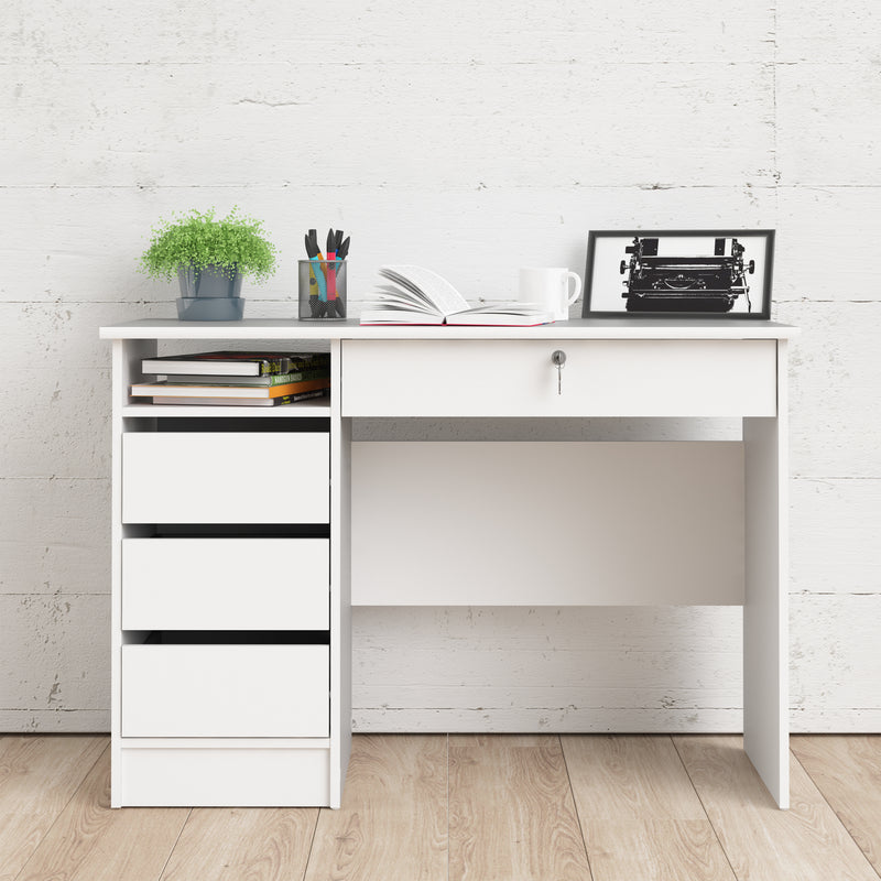 Function Plus 4 Drawer Desk Handleless Drawer in White — alternative angle
