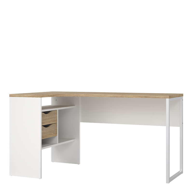 Function Plus Corner Desk 2 Drawers in White and Oak — front view