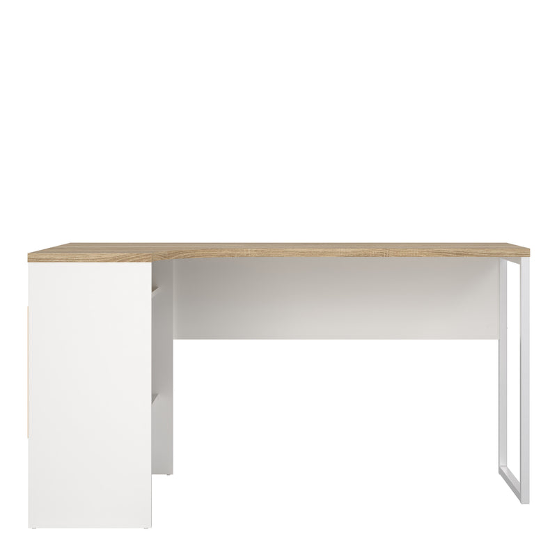 Function Plus Corner Desk 2 Drawers in White and Oak — side angle