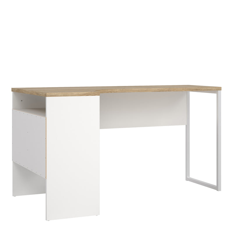 Function Plus Corner Desk 2 Drawers in White and Oak — detail view