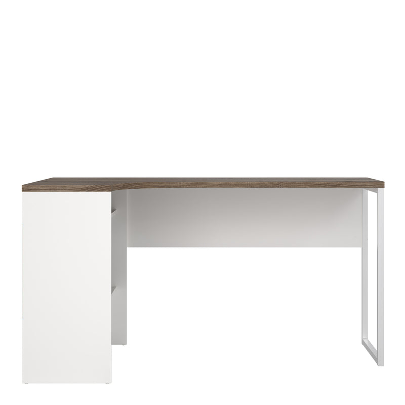 Function Plus Corner Desk 2 Drawers in White and Truffle Oak — side angle