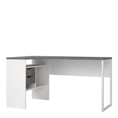 Function Plus Corner Desk 2 Drawers in White and Grey — front view