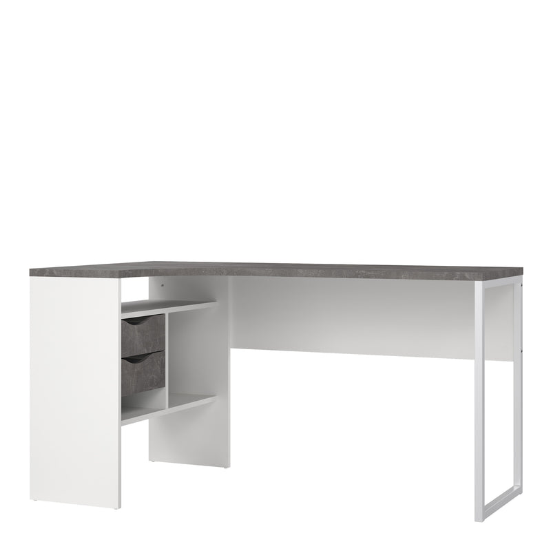 Function Plus Corner Desk 2 Drawers in White and Grey — front view