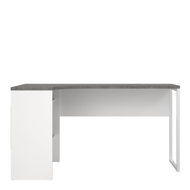 Function Plus Corner Desk 2 Drawers in White and Grey — side angle