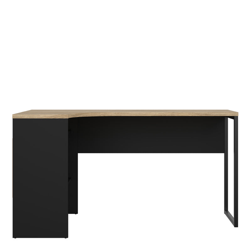 Function Plus Corner Desk 2 Drawers in Black Matt and Oak — side angle