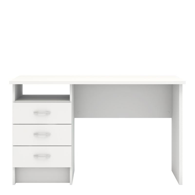 Function Plus Desk 3 Drawers in White — side angle