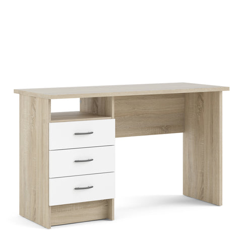 Function Plus Oak Desk 3 White Drawers — front view