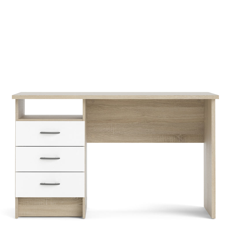 Function Plus Oak Desk 3 White Drawers — side angle