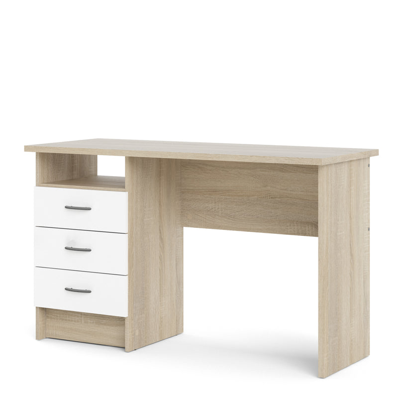 Function Plus Oak Desk 3 White Drawers — detail view
