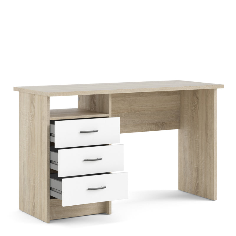 Function Plus Oak Desk 3 White Drawers — alternative angle