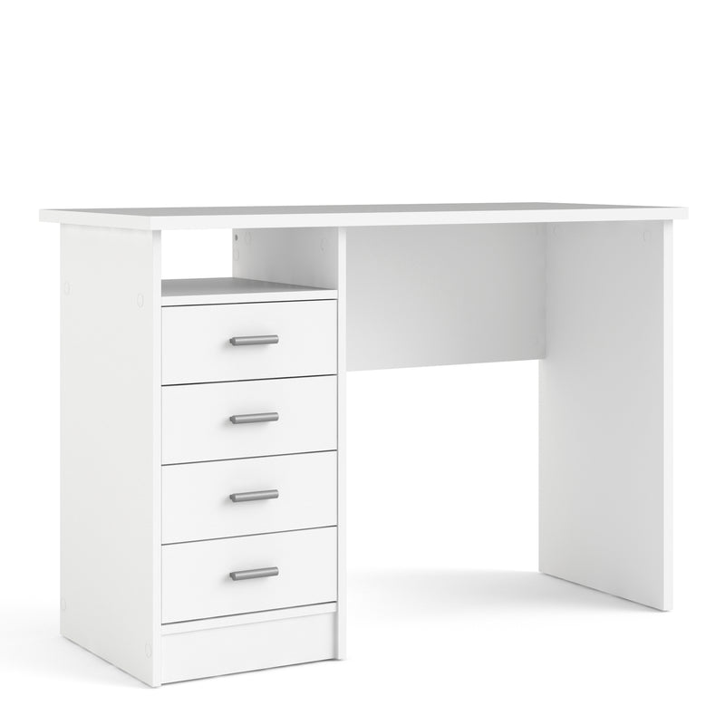 Function Plus 4 Drawer Desk in White — front view