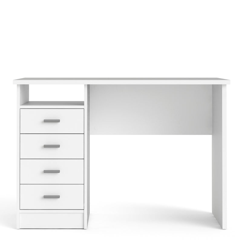 Function Plus 4 Drawer Desk in White — side angle