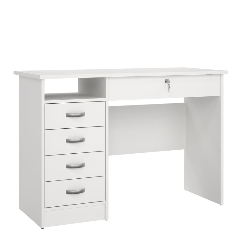 Function Plus Desk 5 Drawers in White — front view