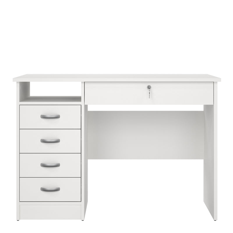 Function Plus Desk 5 Drawers in White — side angle