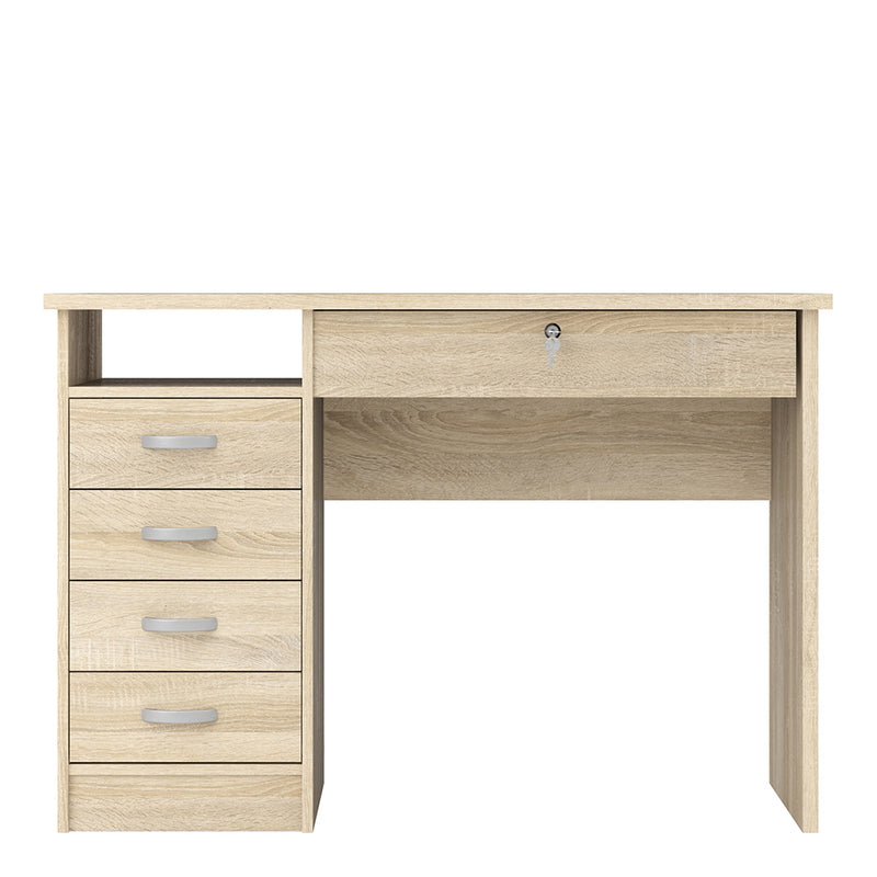 Function Plus Desk 5 Drawers in Oak — side angle