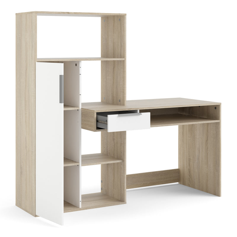 Function Plus Desk Multi Functional Desk with Drawer and 1 Door in White and Oak — alternative angle