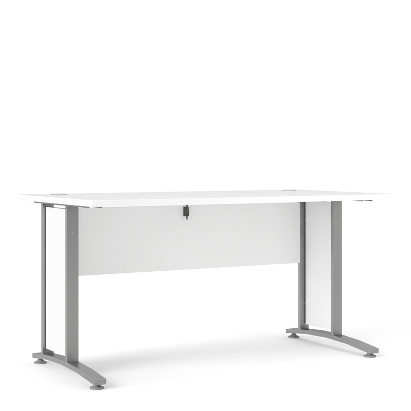 Prima Desk 150cm in White with Silver Grey Steel Legs — front view