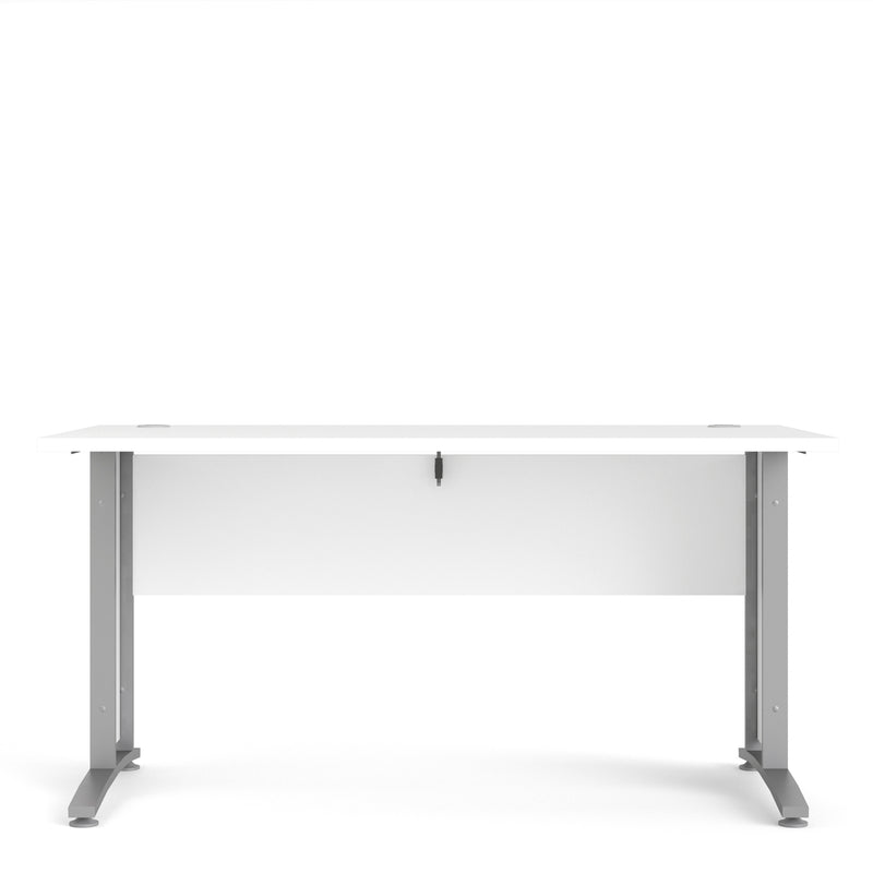 Prima Desk 150cm in White with Silver Grey Steel Legs — side angle