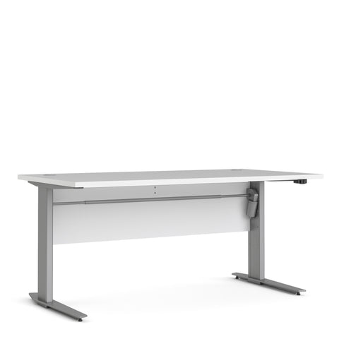 Prima Desk 150cm in White with Height Adjustable Legs with Electric Control in Silver Grey Steel — front view