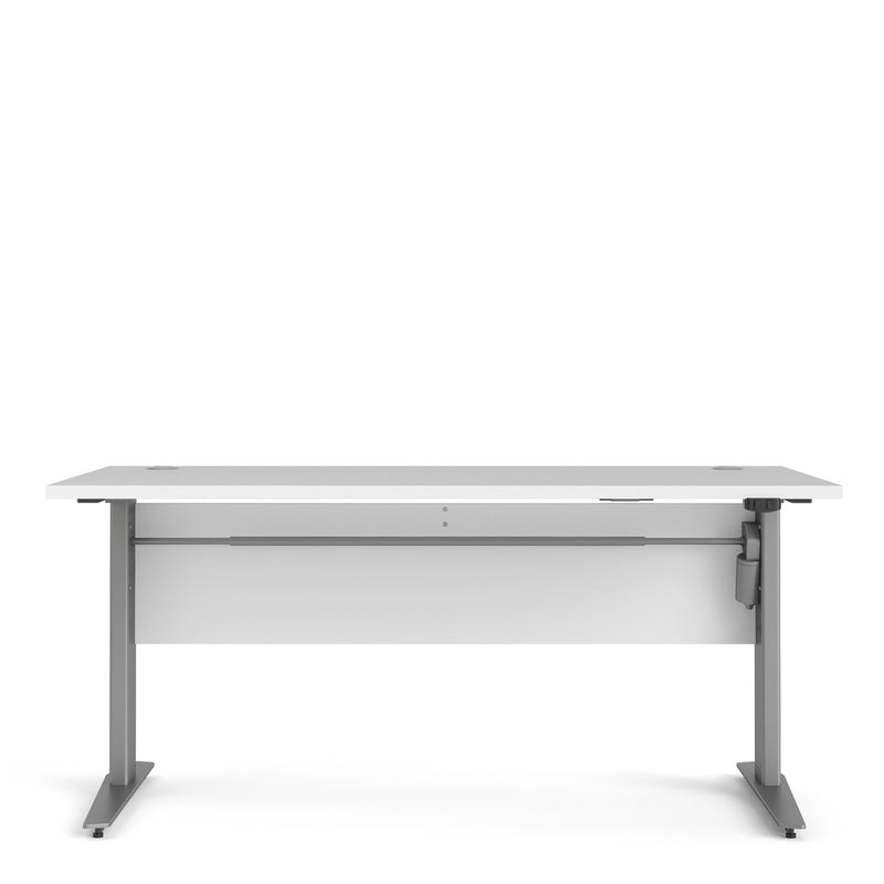 Prima Desk 150cm in White with Height Adjustable Legs with Electric Control in Silver Grey Steel — side angle
