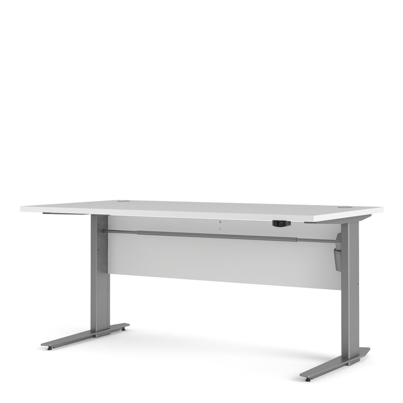 Prima Desk 150cm in White with Height Adjustable Legs with Electric Control in Silver Grey Steel — detail view