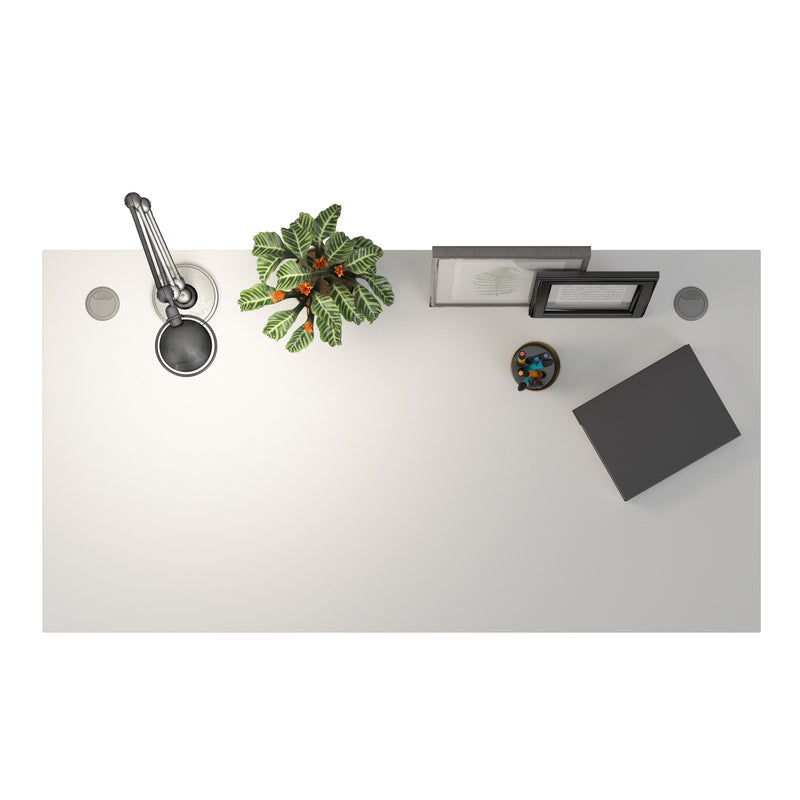 Prima Desk 150cm in White with Height Adjustable Legs with Electric Control in Silver Grey Steel — alternative angle
