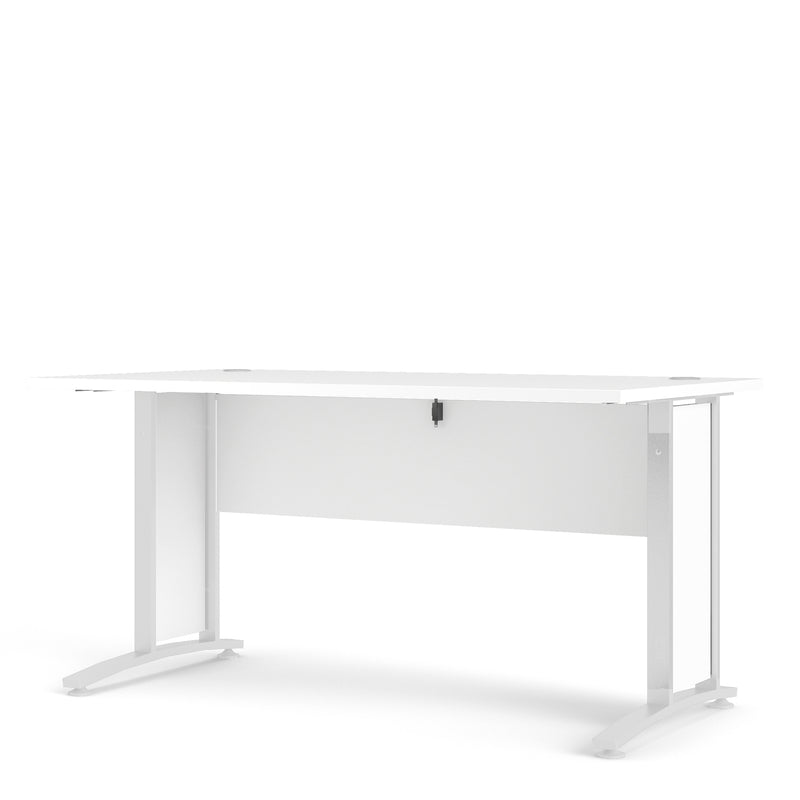 Prima Desk 150cm in White with White Legs — side angle
