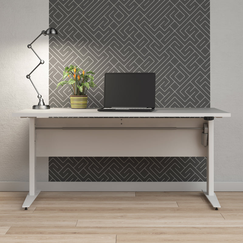 Prima Desk 150cm in White with Height Adjustable Legs with Electric Control in White — alternative angle