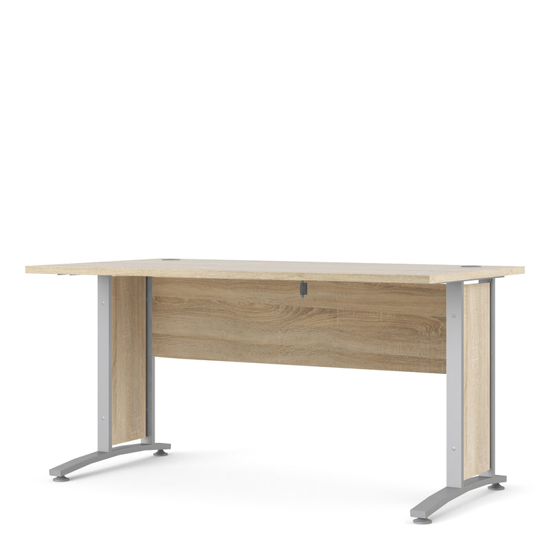 Prima Desk 150cm in Oak with Silver Grey Steel Legs — side angle