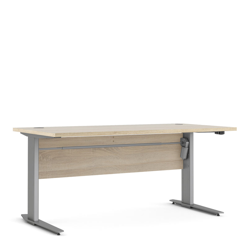 Prima Desk 150cm in Oak with Height Adjustable Legs with Electric Control in Silver Grey Steel — front view