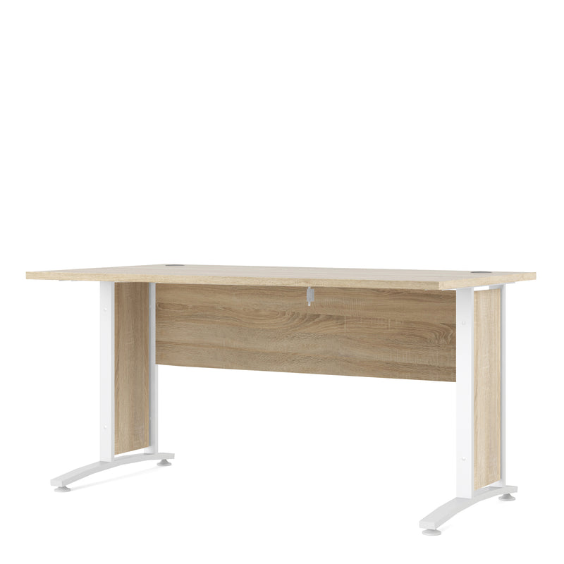 Prima Desk 150cm in Oak with White Legs — side angle