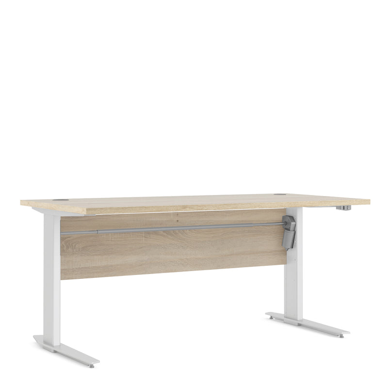Prima Desk 150cm in Oak with Height Adjustable Legs with Electric Control in White — front view