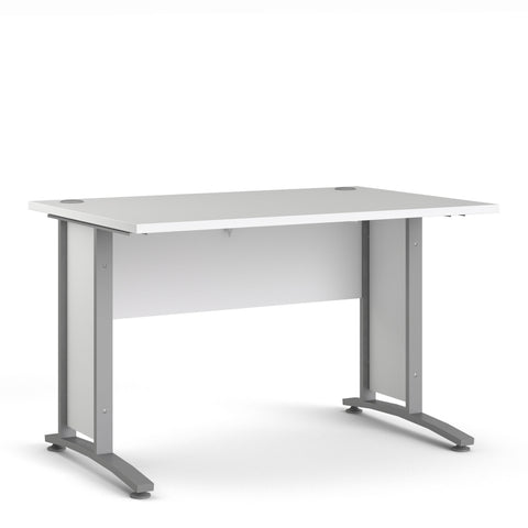 Prima Desk 120cm in White with Silver Grey Steel Legs — front view