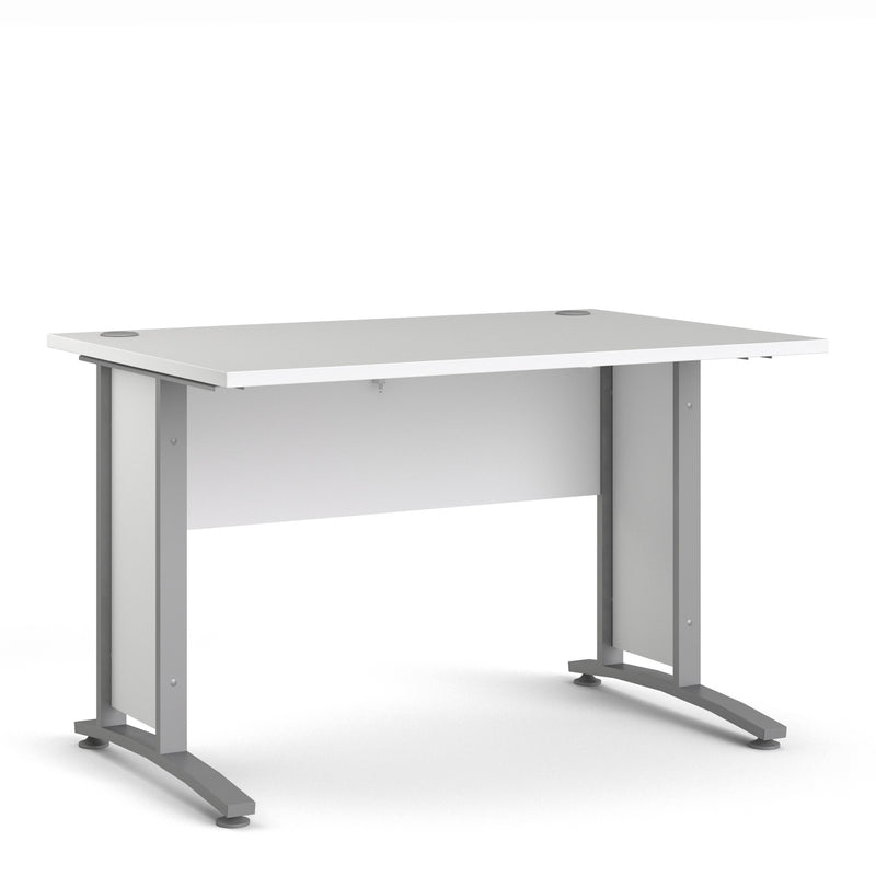 Prima Desk 120cm in White with Silver Grey Steel Legs — front view