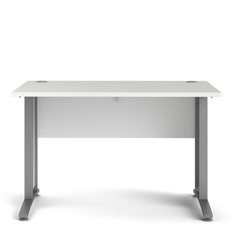 Prima Desk 120cm in White with Silver Grey Steel Legs — side angle