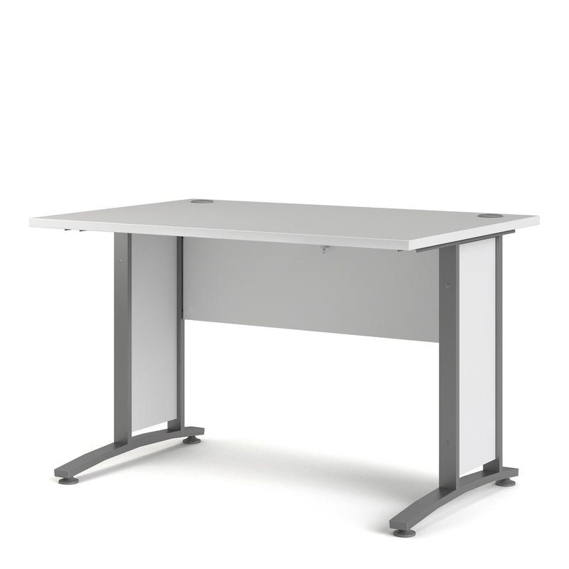 Prima Desk 120cm in White with Silver Grey Steel Legs — detail view