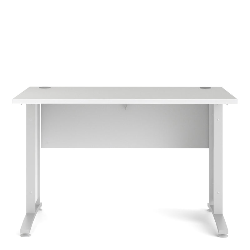 Prima Desk 120cm in White with White Legs — side angle