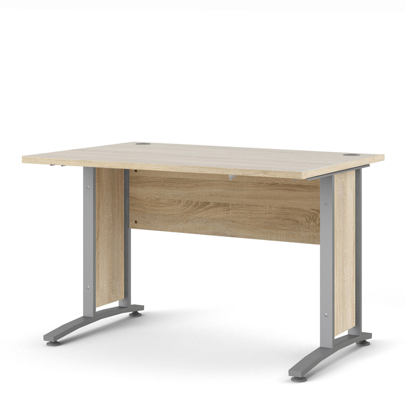 Prima Desk 120cm in Oak with Silver Grey Steel Legs — side angle