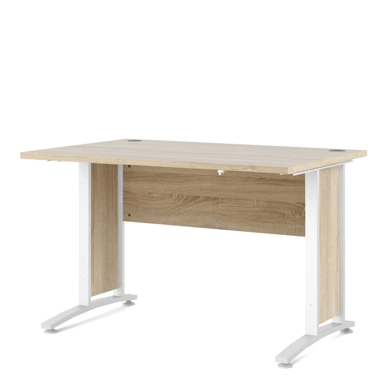 Prima Desk 120cm in Oak with White Legs — side angle
