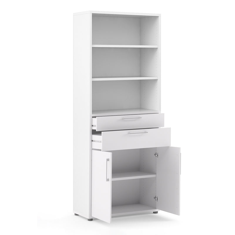Prima Bookcase 3 Shelves with 2 Drawers 2 Doors In White — alternative angle