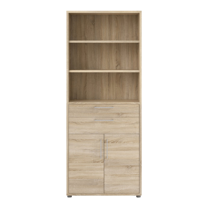 Prima Bookcase 3 Shelves with 2 Drawers 2 Doors in Oak — side angle