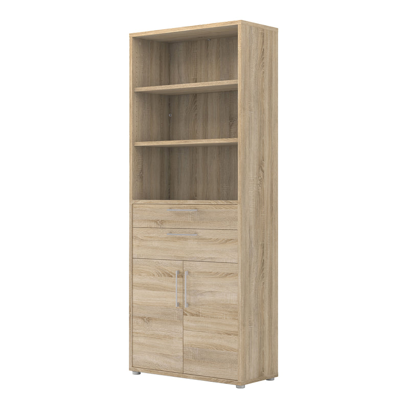 Prima Bookcase 3 Shelves with 2 Drawers 2 Doors in Oak — detail view