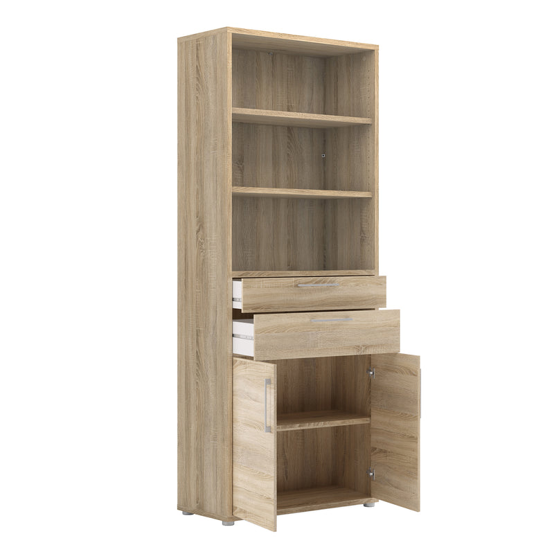 Prima Bookcase 3 Shelves with 2 Drawers 2 Doors in Oak — alternative angle