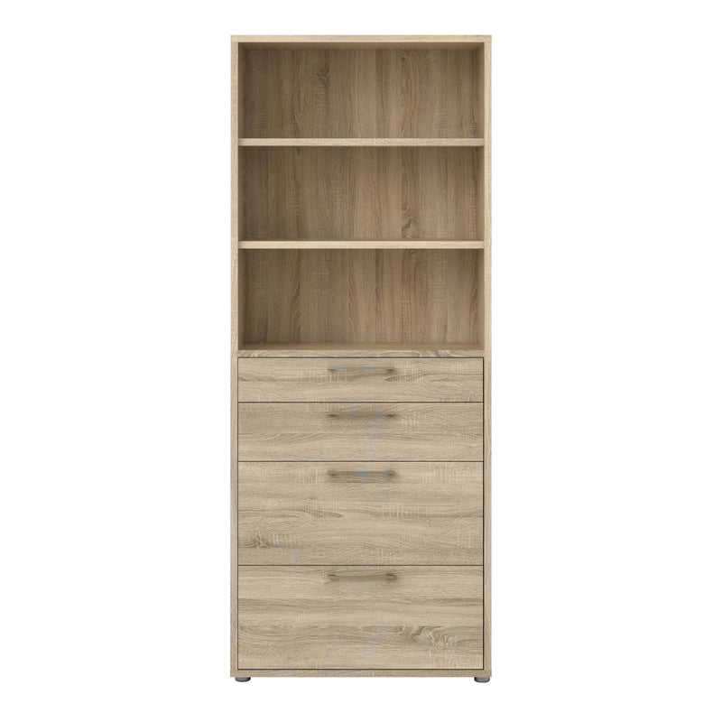 Prima Bookcase 2 Shelves With 2 Drawers 2 File Drawers In Oak — side angle
