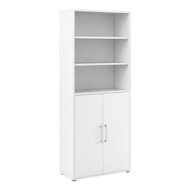Prima Bookcase 4 Shelves with 2 Doors in White — front view