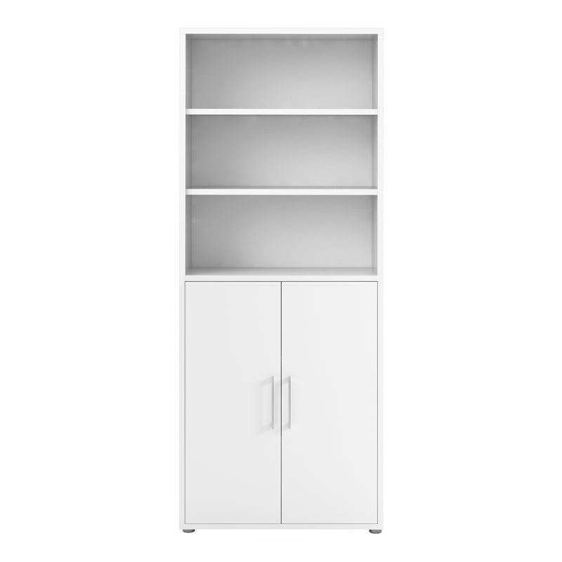 Prima Bookcase 4 Shelves with 2 Doors in White — side angle